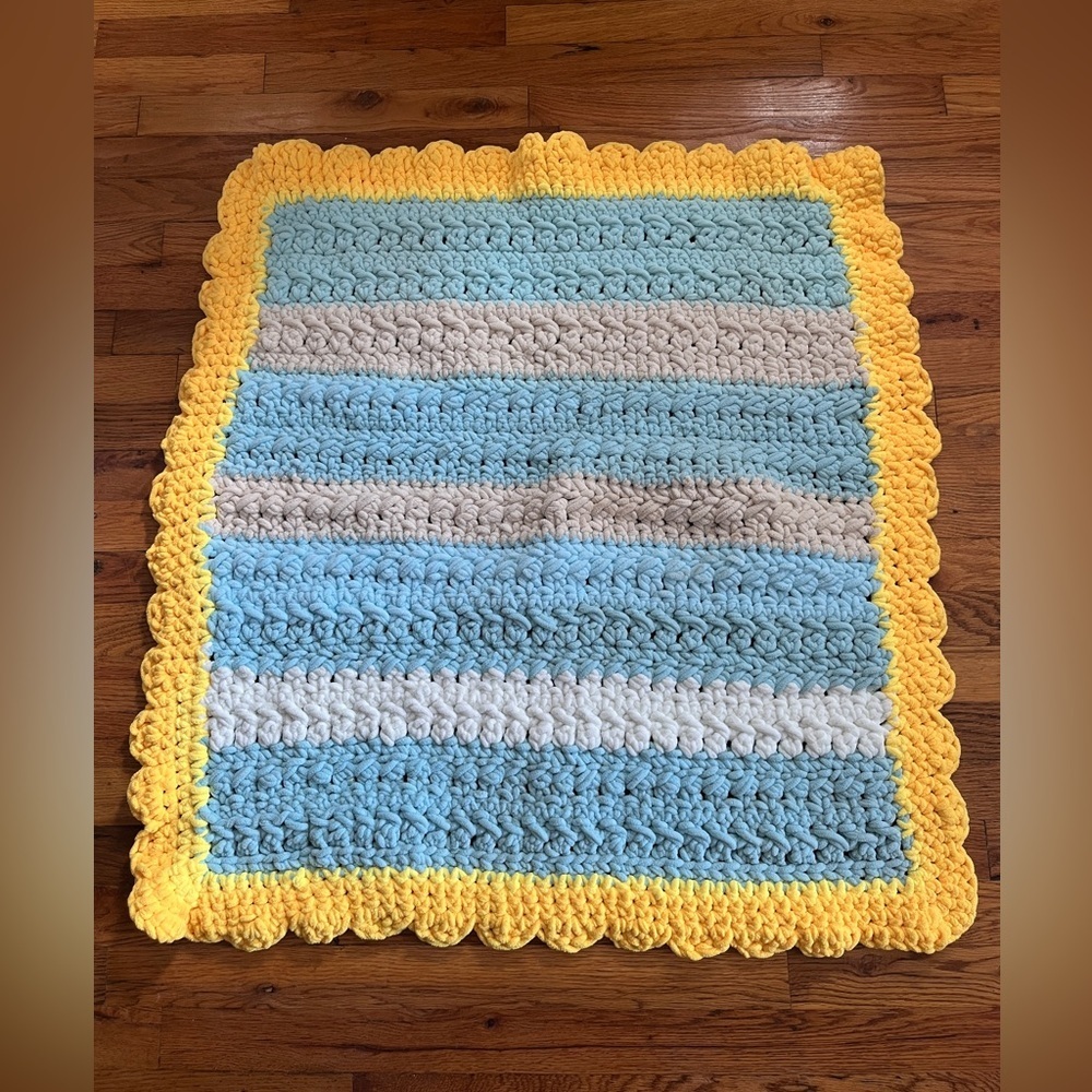 Handmade Crochet Blanket with Yellow Border